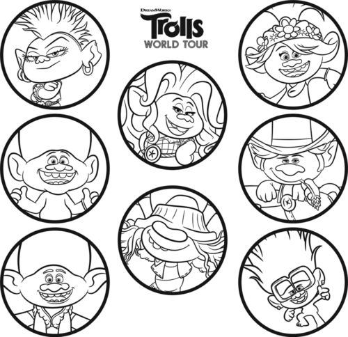 Trolls World Tour Cast Coloring Page