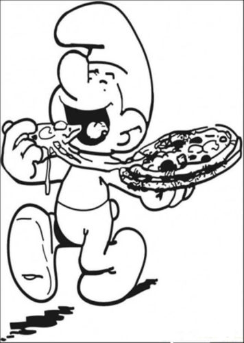 Smurf Enjoying A Pizza