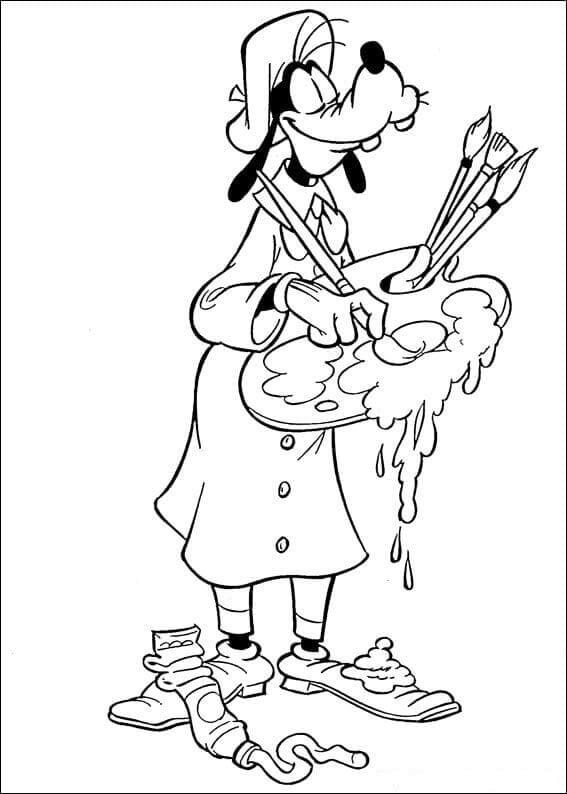 Painter Goofy coloring page