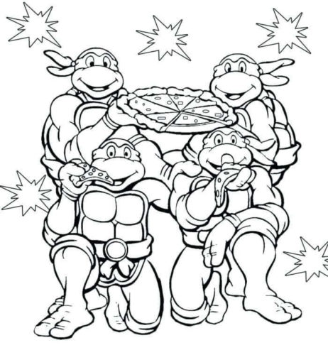 Turtles Enjoying Pizza Coloring Page