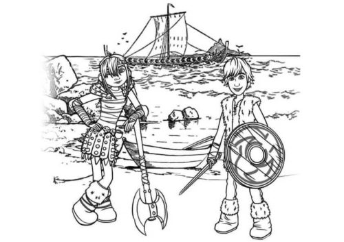 Hiccup and Astrid coloring page