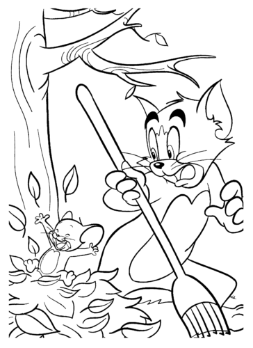 Tom and Jerry Raking Leaves
