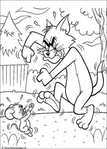 Tom and Jerry fight coloring page