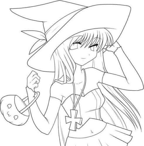 Anime girl dressed as a witch for Halloween
