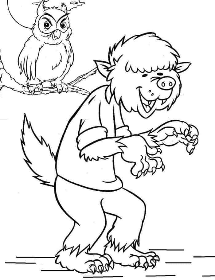 Funny werewolf coloring page