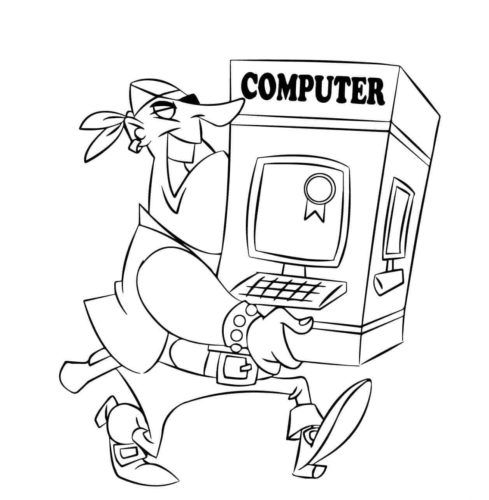 Pirate stealing a computer