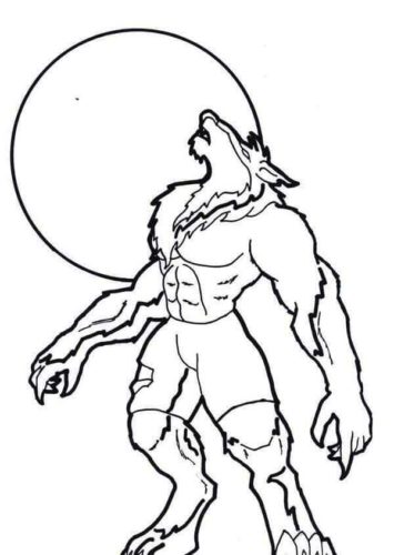 Werewolf and moon coloring page