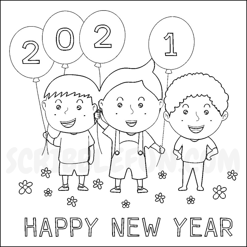 Happy New Year 2021 coloring page