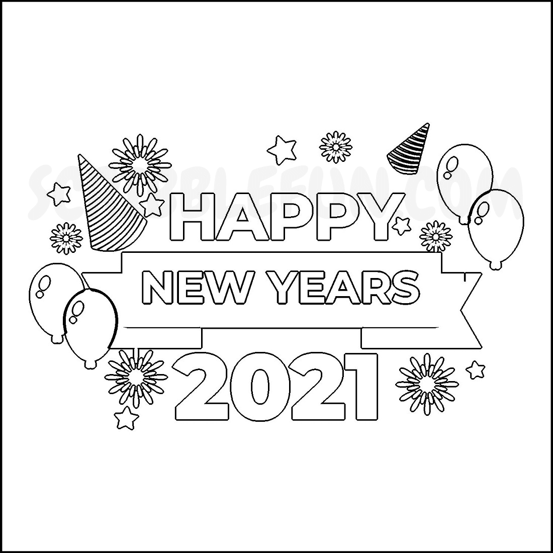 Happy New Year 2021 coloring pages