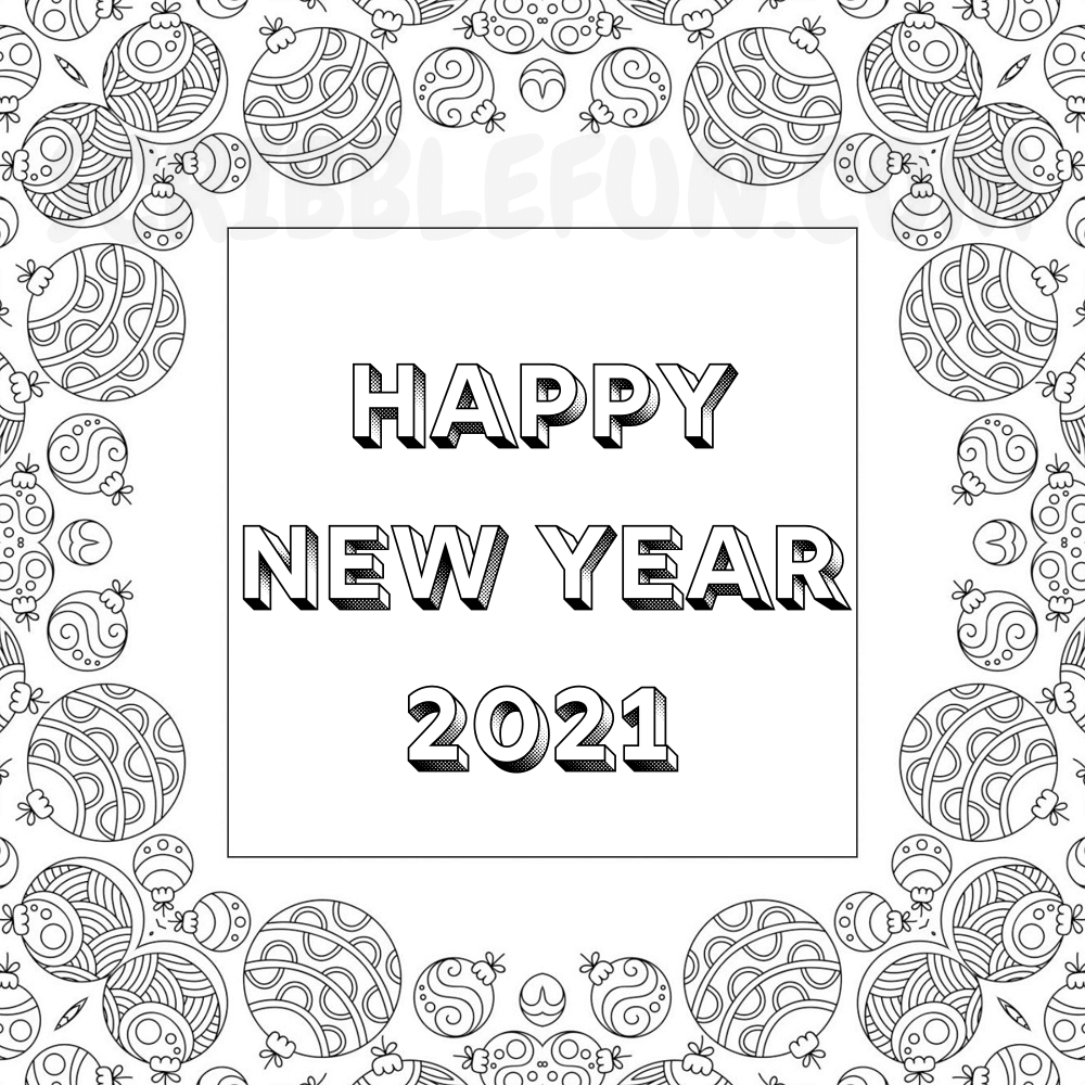 Happy New Year 2021 colouring page