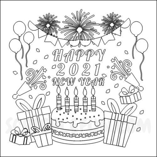 New Year 2021 party coloring page