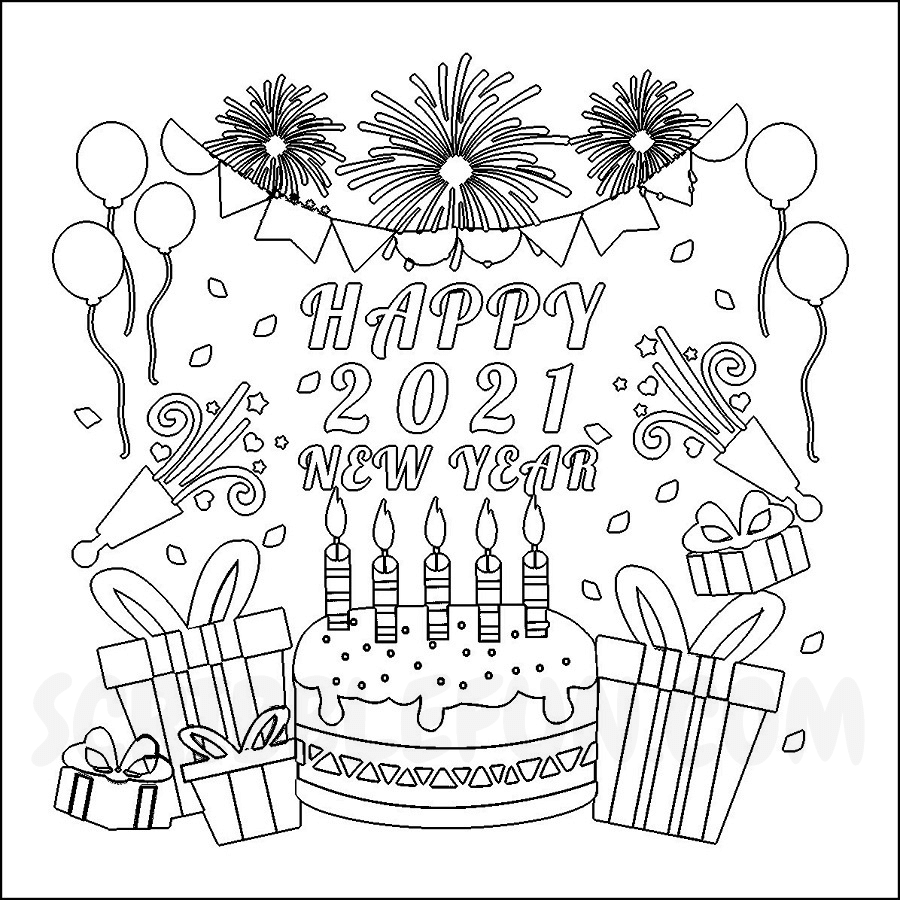 New Year 2021 party coloring page