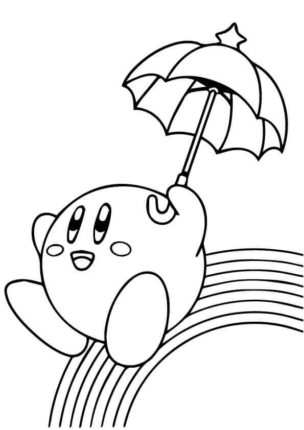 Kirby sliding on the rainbow