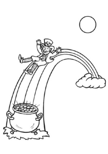 Leprechaun and rainbow coloring page