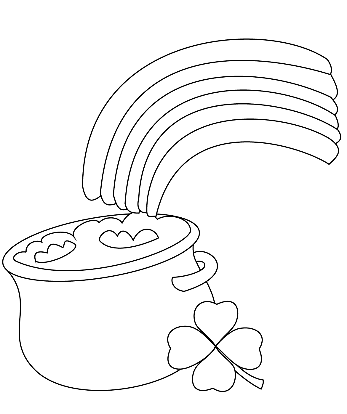 Rainbow and pot of gold coloring page