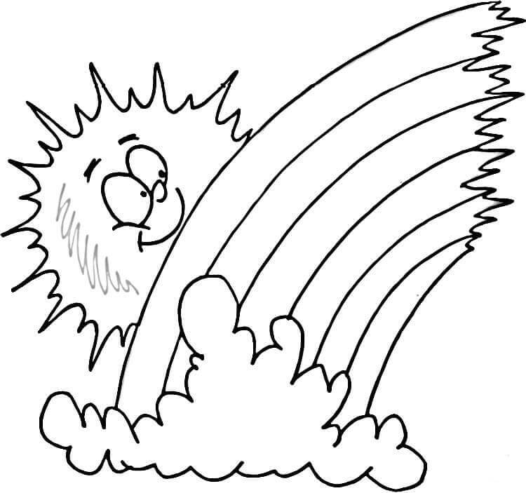 Rainbow sun and cloud coloring page