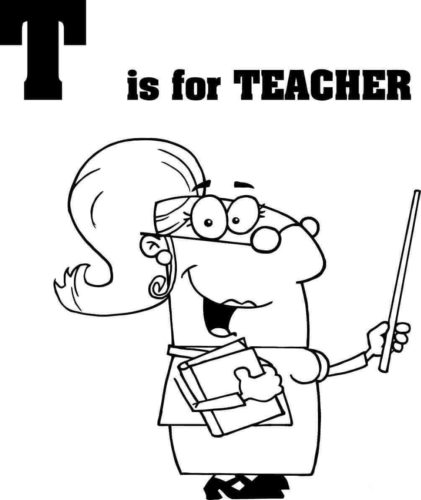 T is for Teacher colouring page