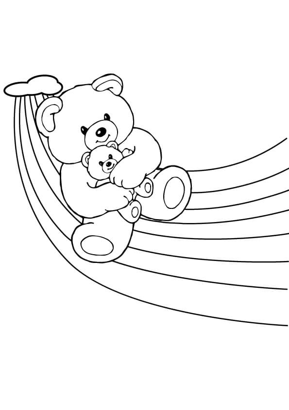 Teddy bear on the rainbow coloring page