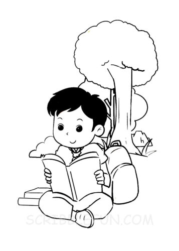 Boy reading in school field