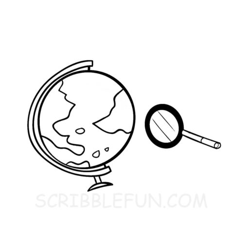 Globe and magnifying glass