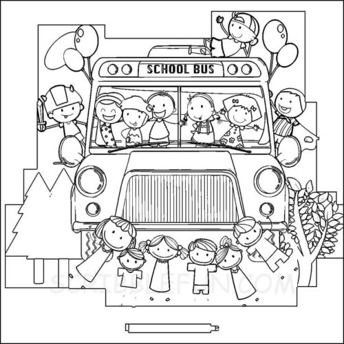 Kids in school bus coloring page