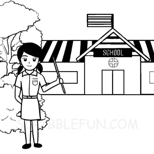Teacher at school coloring page