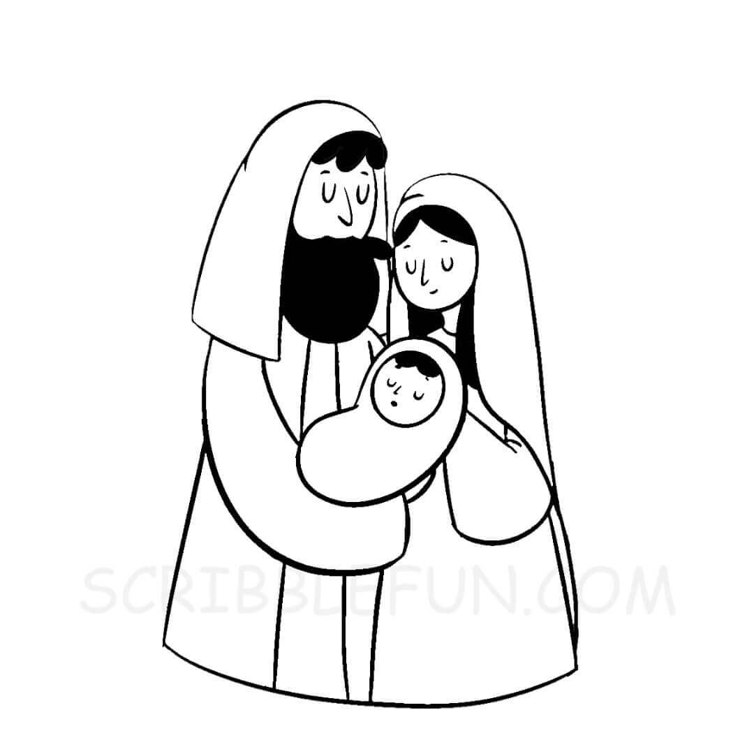 Baby Jesus with Mother Mary and Joseph coloring page