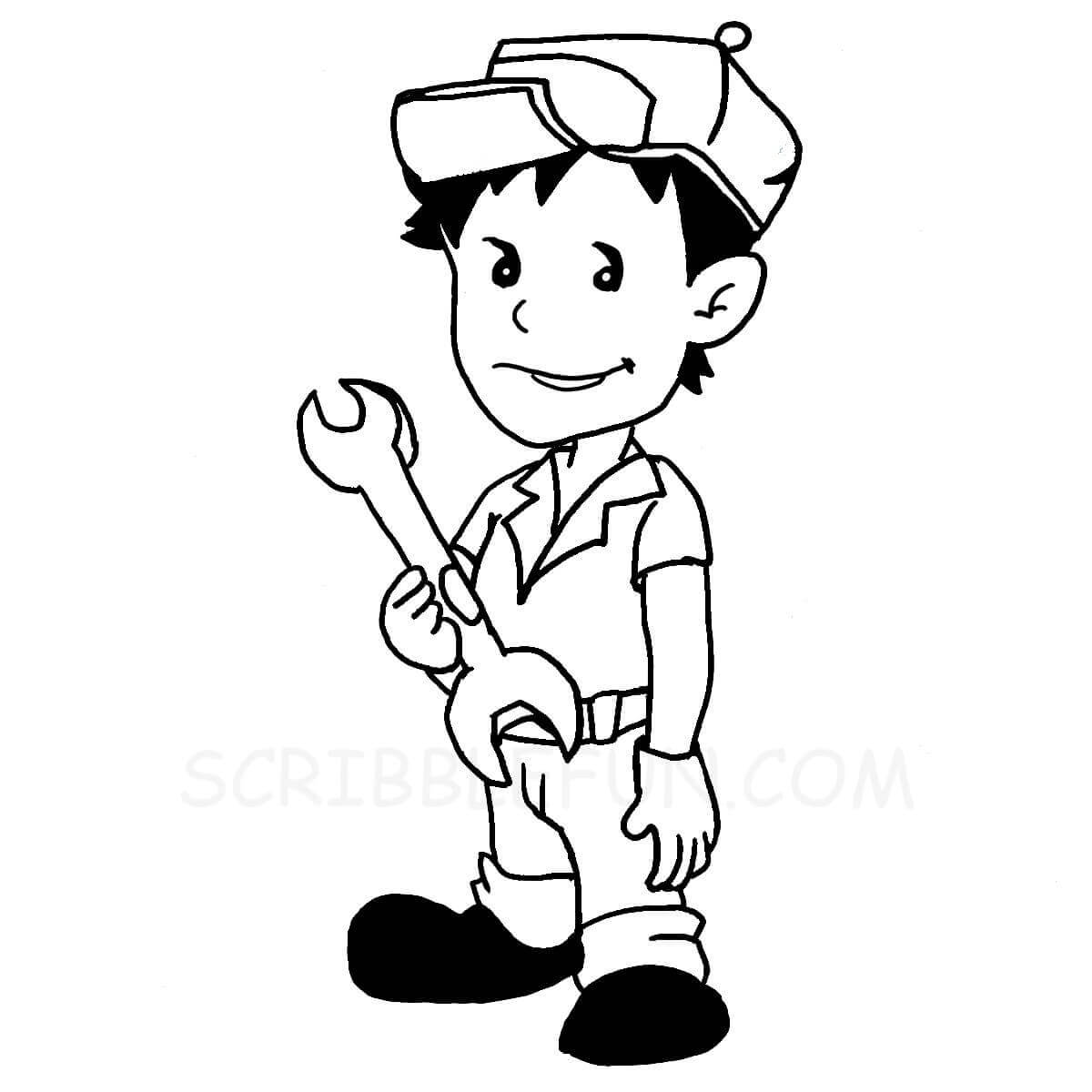 Car mechanic coloring page