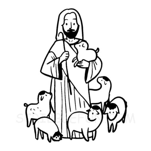 Jesus with a herd of sheep
