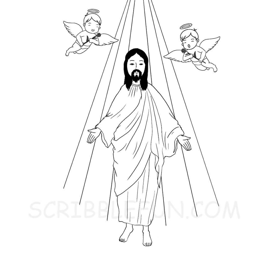 Jesus with angels coloring page