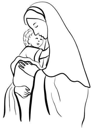 Mother Mary And Jesus coloring page