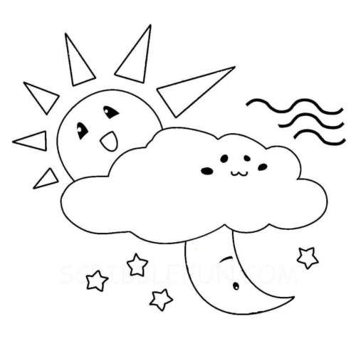 Sun moon and cloud coloring page