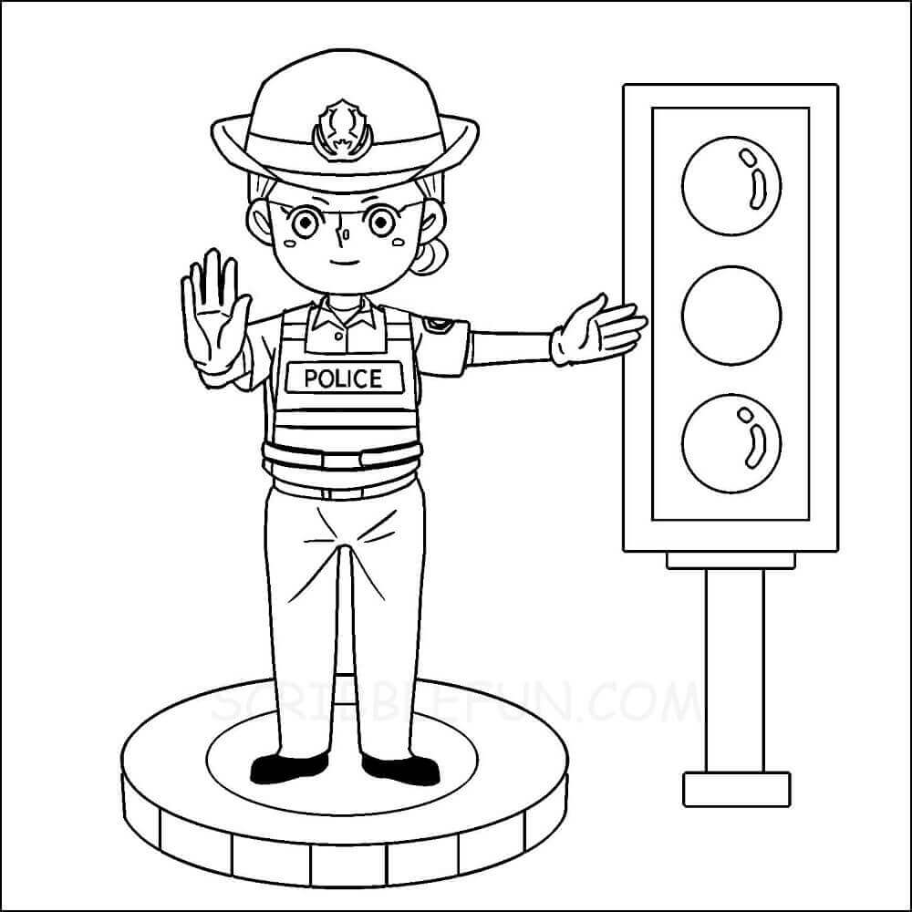 Traffic police coloring page community helper