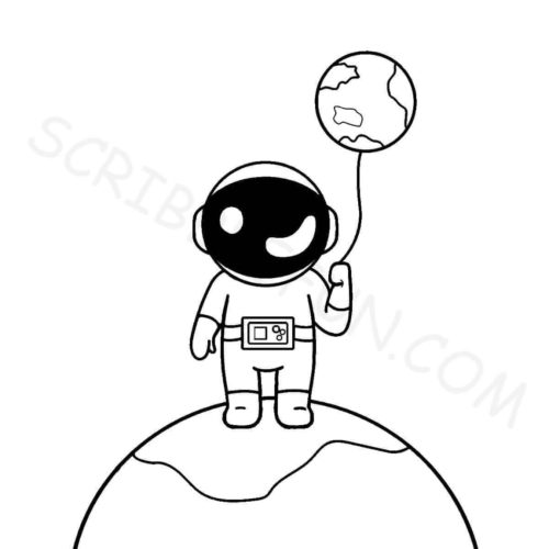 An astronaut with earth shaped balloon
