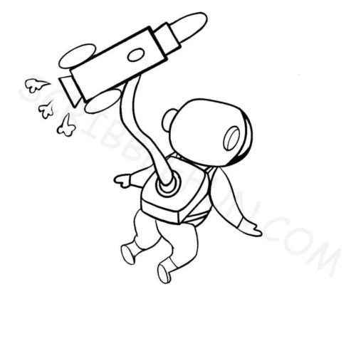 Astronaut and rocket coloring page