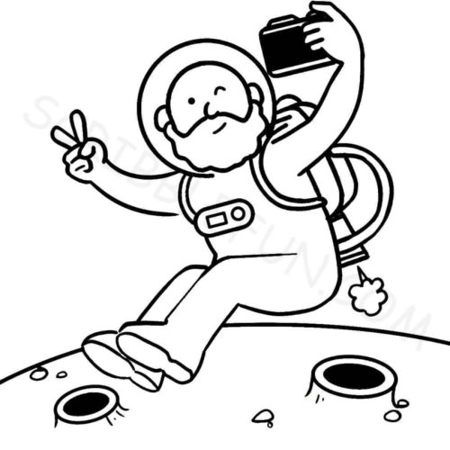 Astronaut clicking a selfie coloring page