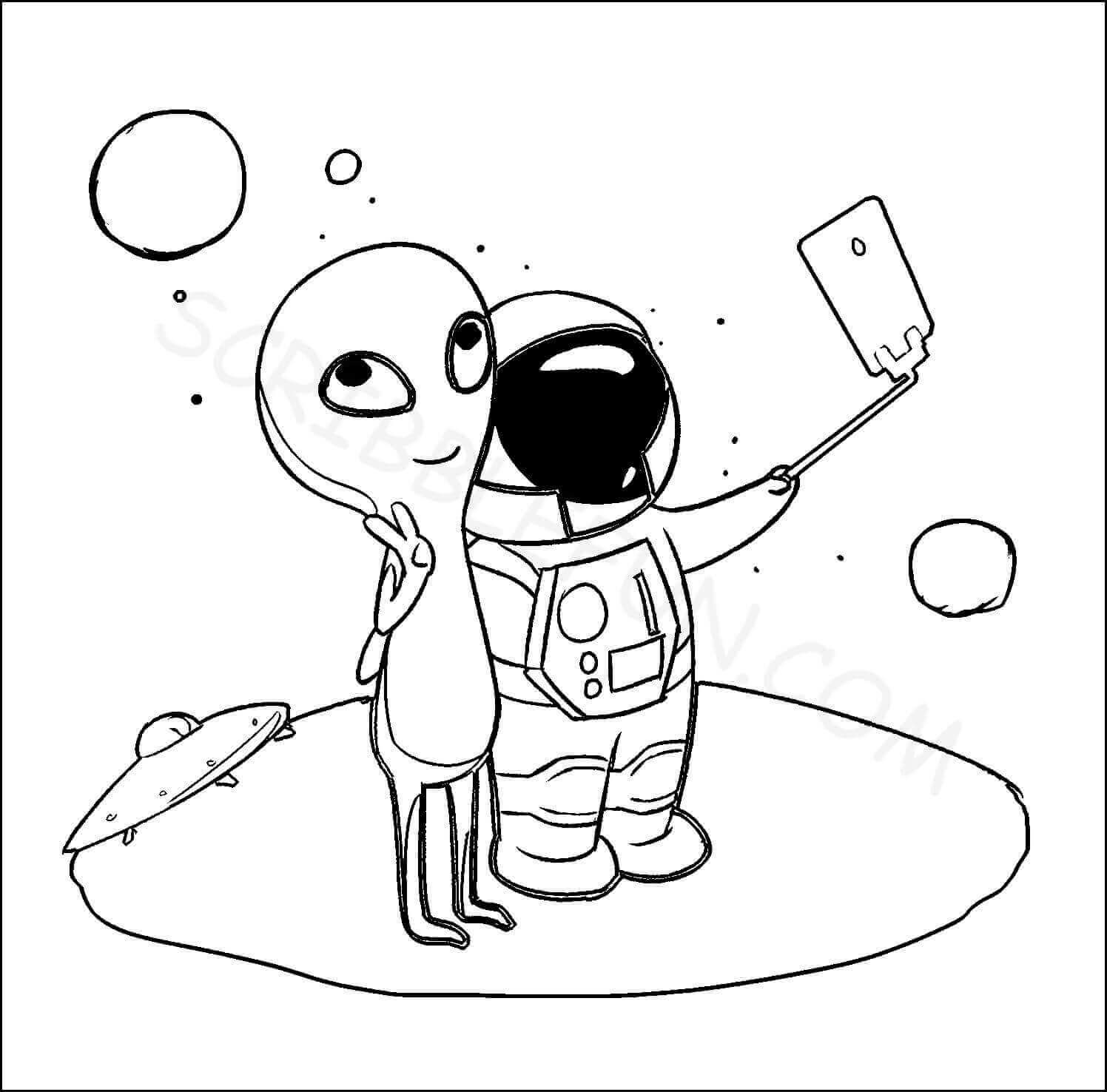 Astronaut clicking a selfie with alien