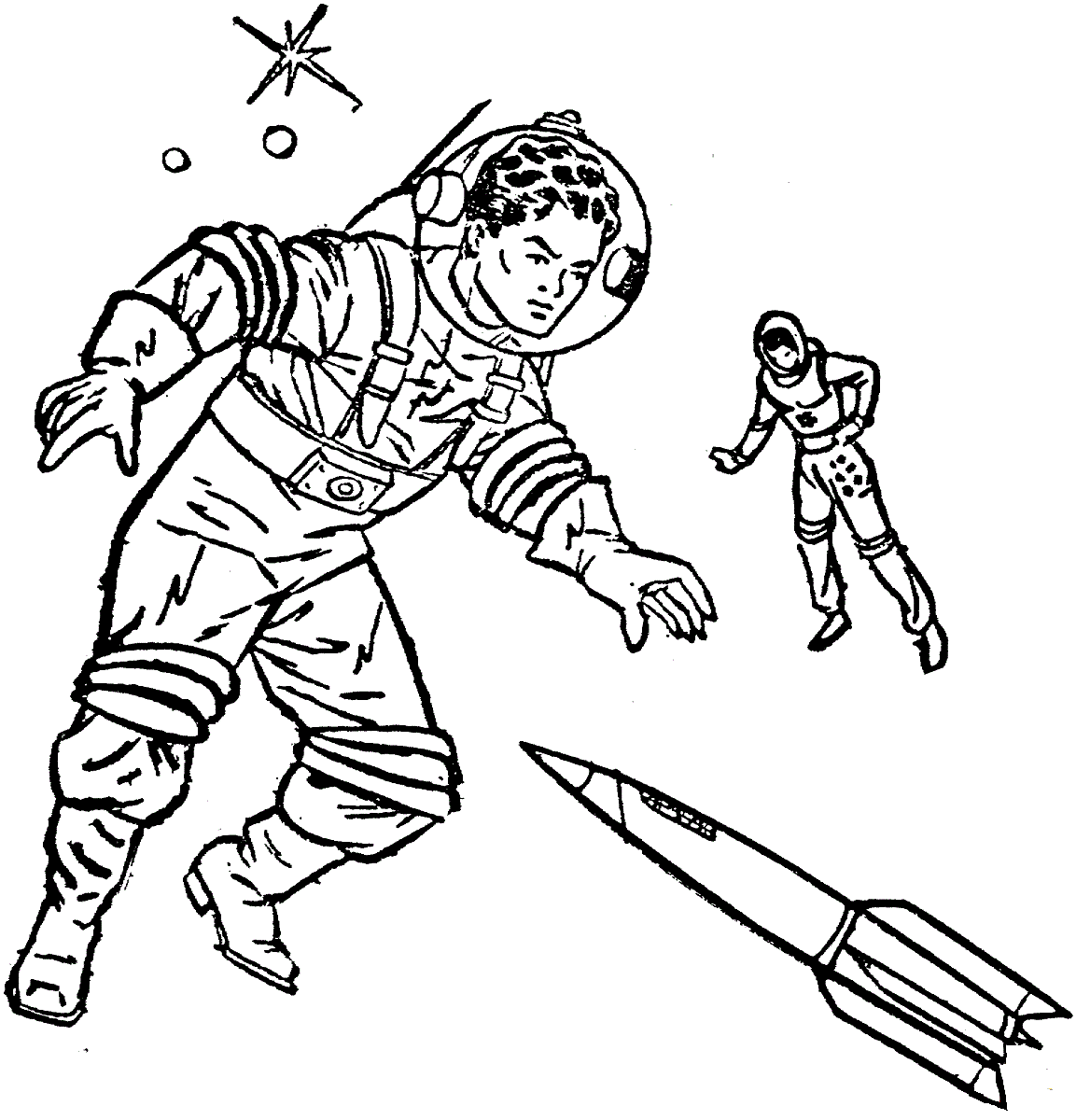 Astronauts in space coloring page