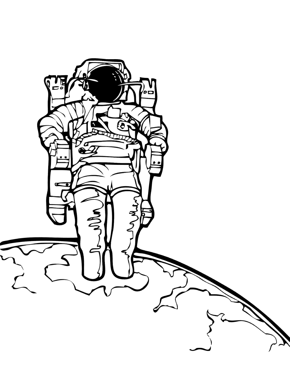 Cosmonaut in the outer space coloring page