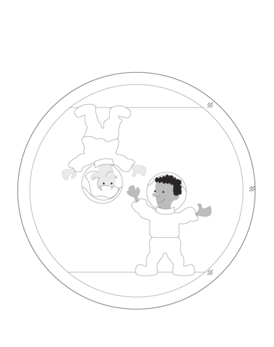 Floating astronauts coloring page