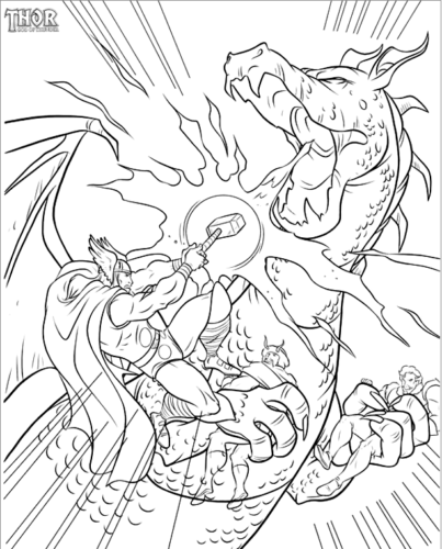 Nidhogg and Thor coloring page