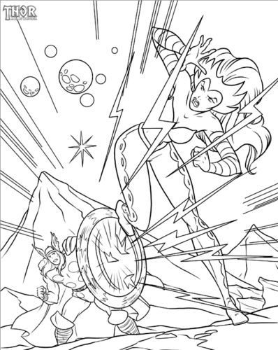Thor defeating Amora coloring page