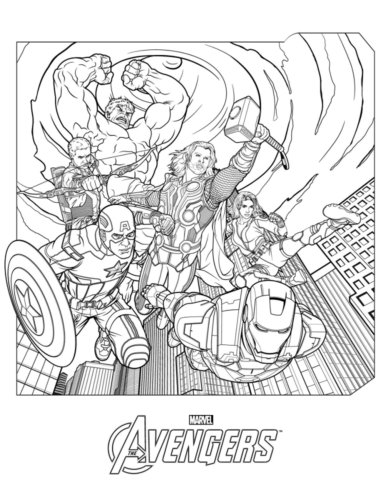 Thor with the Avengers coloring page