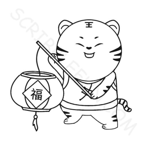 Tiger with lantern coloring page
