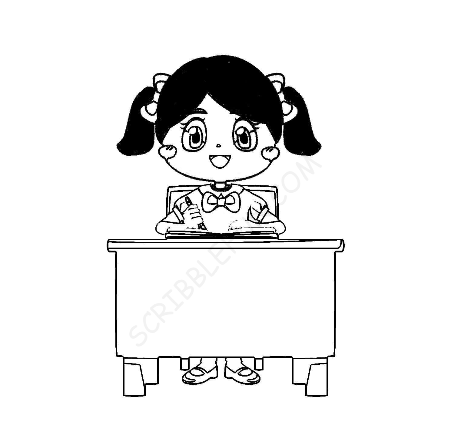 Girl back to school coloring page