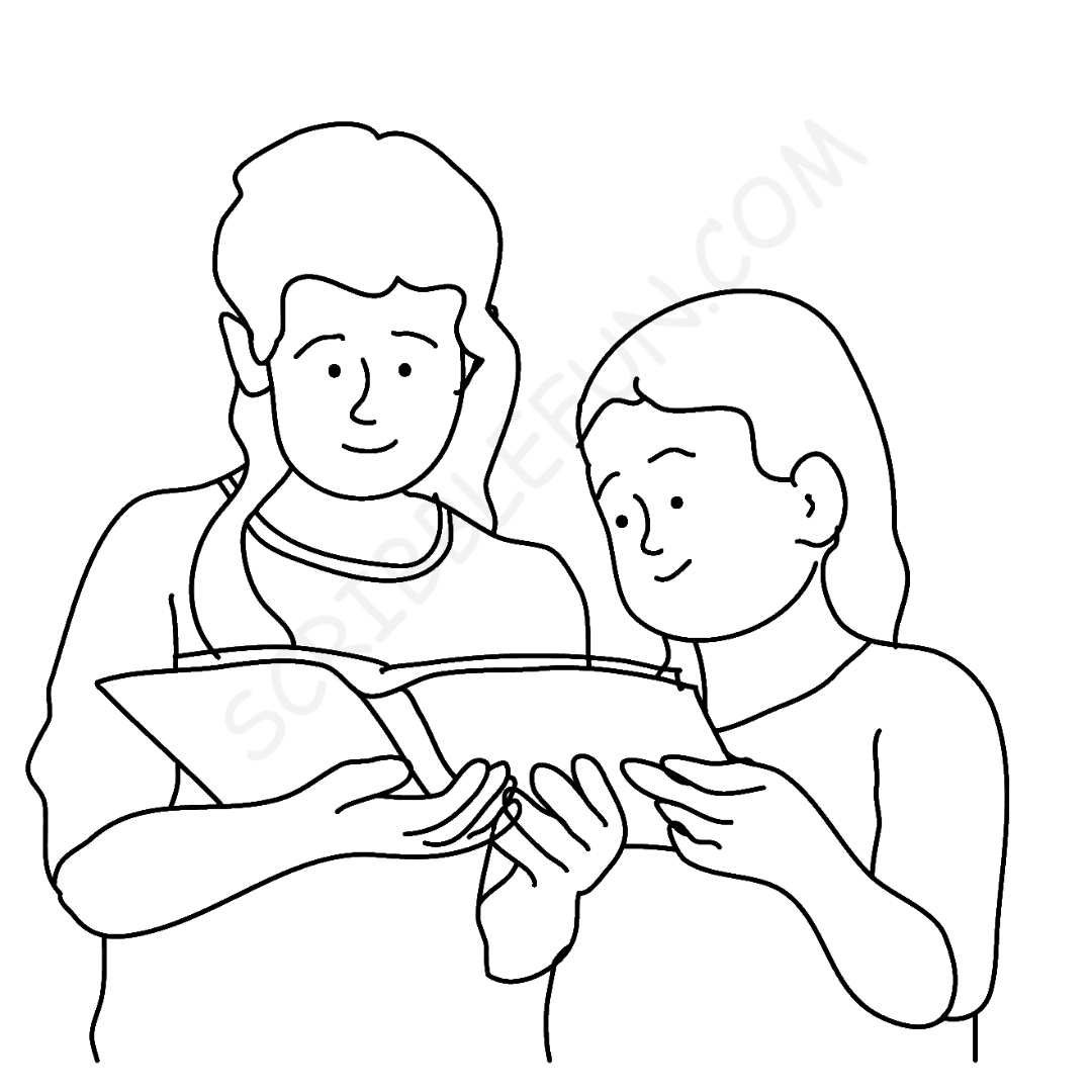 Two students reading from the same book