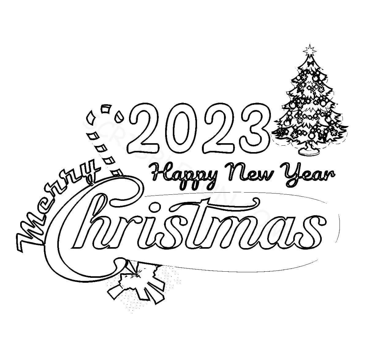 Christmas and New Year 2023 coloring page