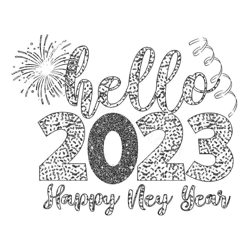 Happy New Year 2023 coloring page
