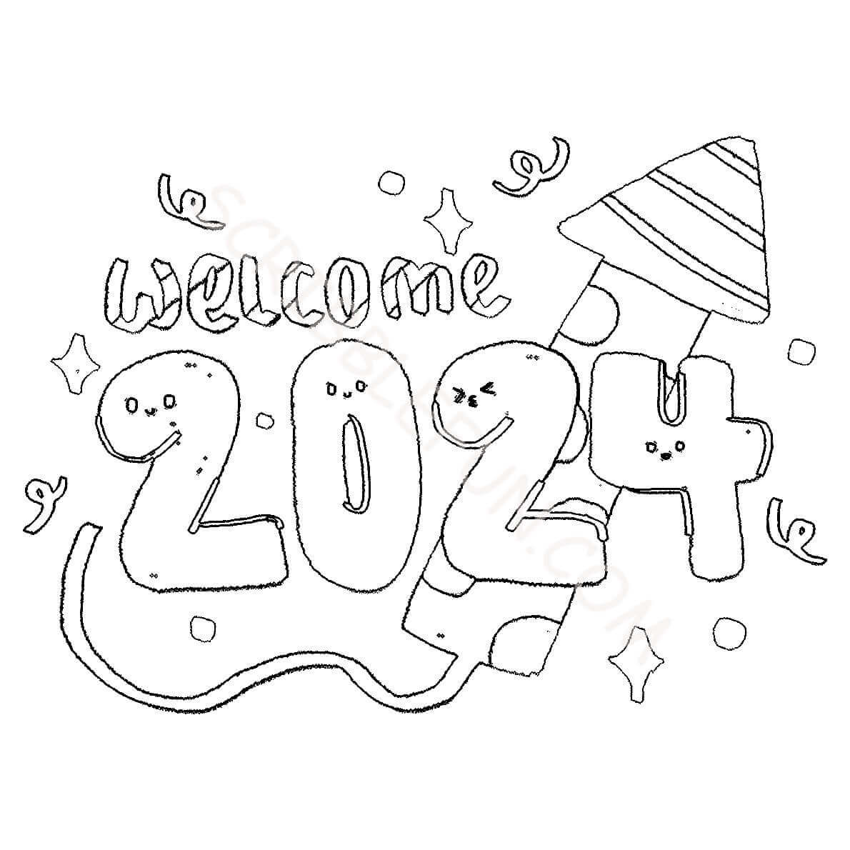Happy New Year 2024 coloring page