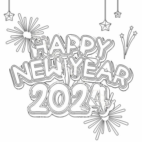 Happy New Year 2024 coloring pages to print
